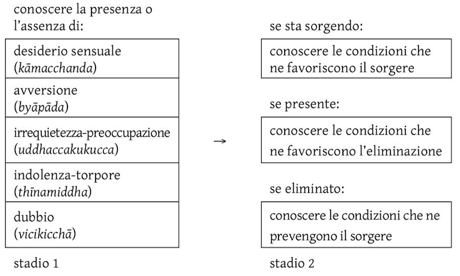 I due stadi della contemplazione dei cinque impedimenti